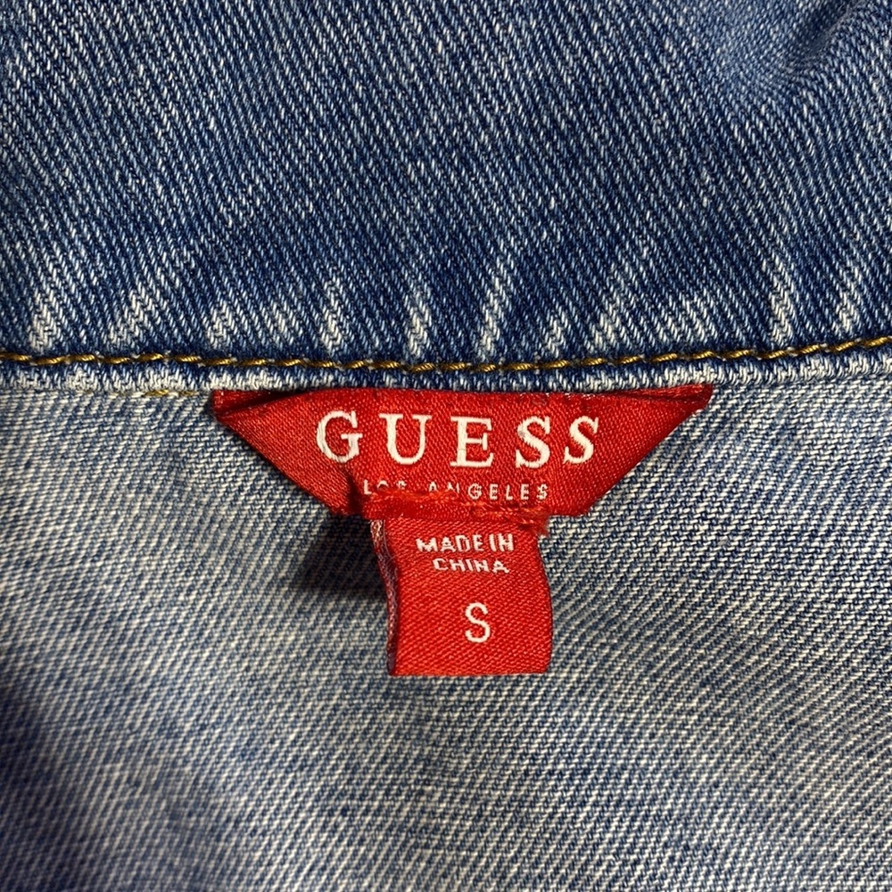 Guess Cropped Blue and Red Jean Jacket Size Small - Picture 8 of 8
